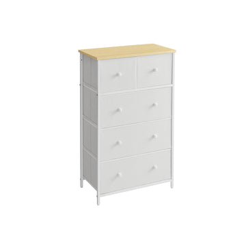 Ladekast met 5 stoffen laden en metalen frame | Wit-eikenkleur | 56x30x93 cm