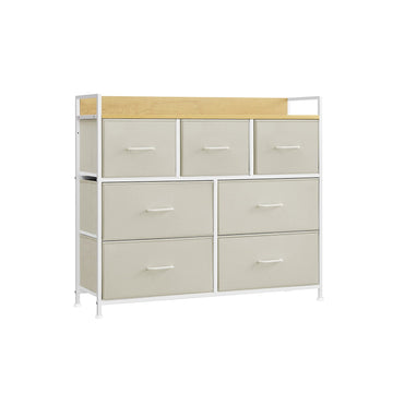 Witte ladekast met 6 laden - spaanplaat - stoffen ladefronten - 28,5 x 98 x 85 cm