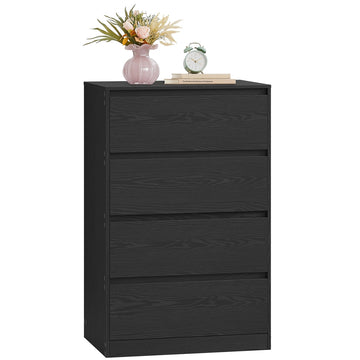 Kommode met 4 laden, ladekast, wasgoedkast voor slaapkamer | Ebbenhoutzwart | 60x40x97,4 cm