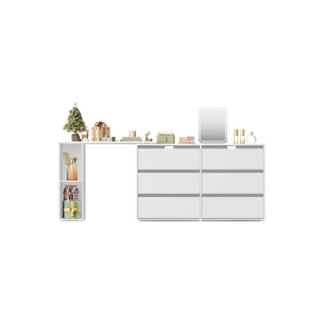 Wit bureau met zijplank en L-vormige ladekast, 39x90x74 cm