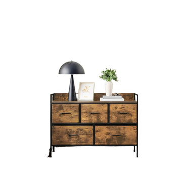 Ladekast met 5 stoffen lades - opberger - bruin/zwart - 29 x 98,2 x 70 cm