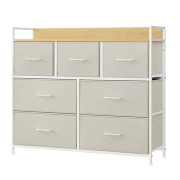 Ladekast met 7 lades en handgrepen | Crème-beige | 98,1x28,6x85,1 cm