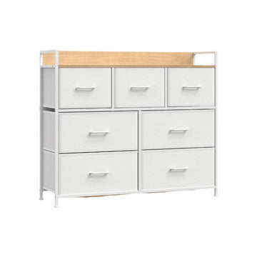 Ladekast met 7 laden - opbergkast - stevig - 28,5 x 98 x 85 cm - wolkwit eiken/beige