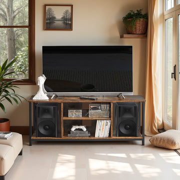 TV-meubel van hout en staal, bruin-zwart, 120 x 40 x 50 cm