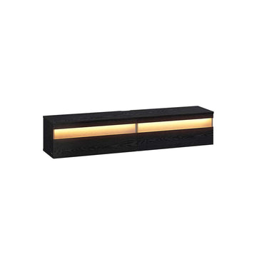 Zwevend tv-meubel zwart – hangend lowboard, MDF & gehard glas, 147 x 35 x 30 cm