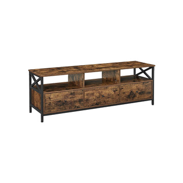 TV-meubel industrieel met 3 lades, houtlook, staal, bruin-zwart, 147 x 40 x 50 cm