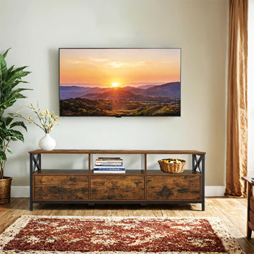 TV-meubel bruin/zwart - spaanplaat en staal - 105 kg - 147 x 40 x 50 cm
