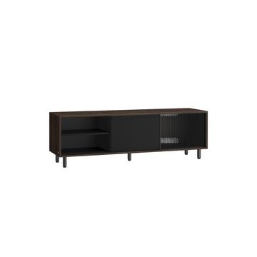 TV-meubel met glazen blad en stalen poten – 140 x 39 x 45 cm
