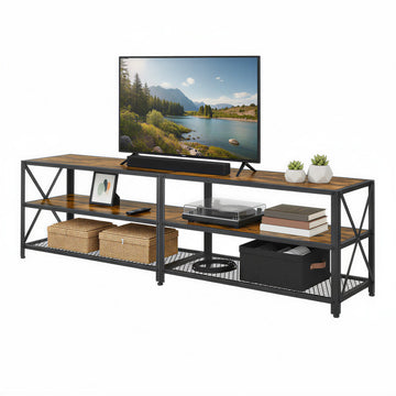 TV-meubel met staalframe en opbergruimte | Vintagebruin-Zwart | 178x39x52 cm