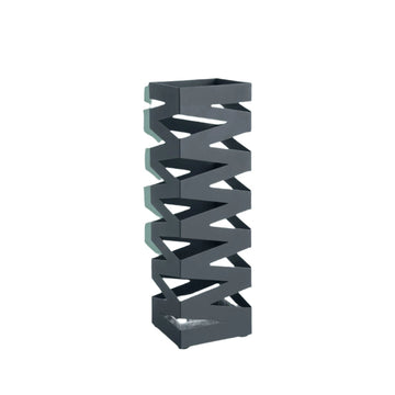 Metalen paraplubak met wateropvangbak en 4 haken, grijs, 15,5 x 15,5 x 49 cm