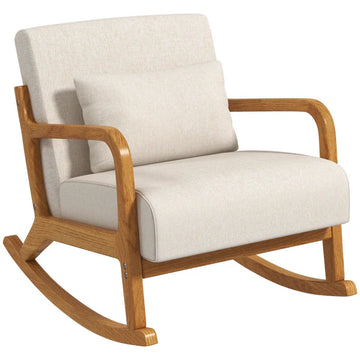 Schommelstoel met kussens | Kleur: Crème/naturel | Afmetingen: 92x64,5x81,5 cm