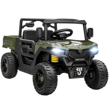Kinder-UTV met 2 motoren, kofferbak en muziek | Kleur: Groen | Afmetingen: 60x105x60 cm