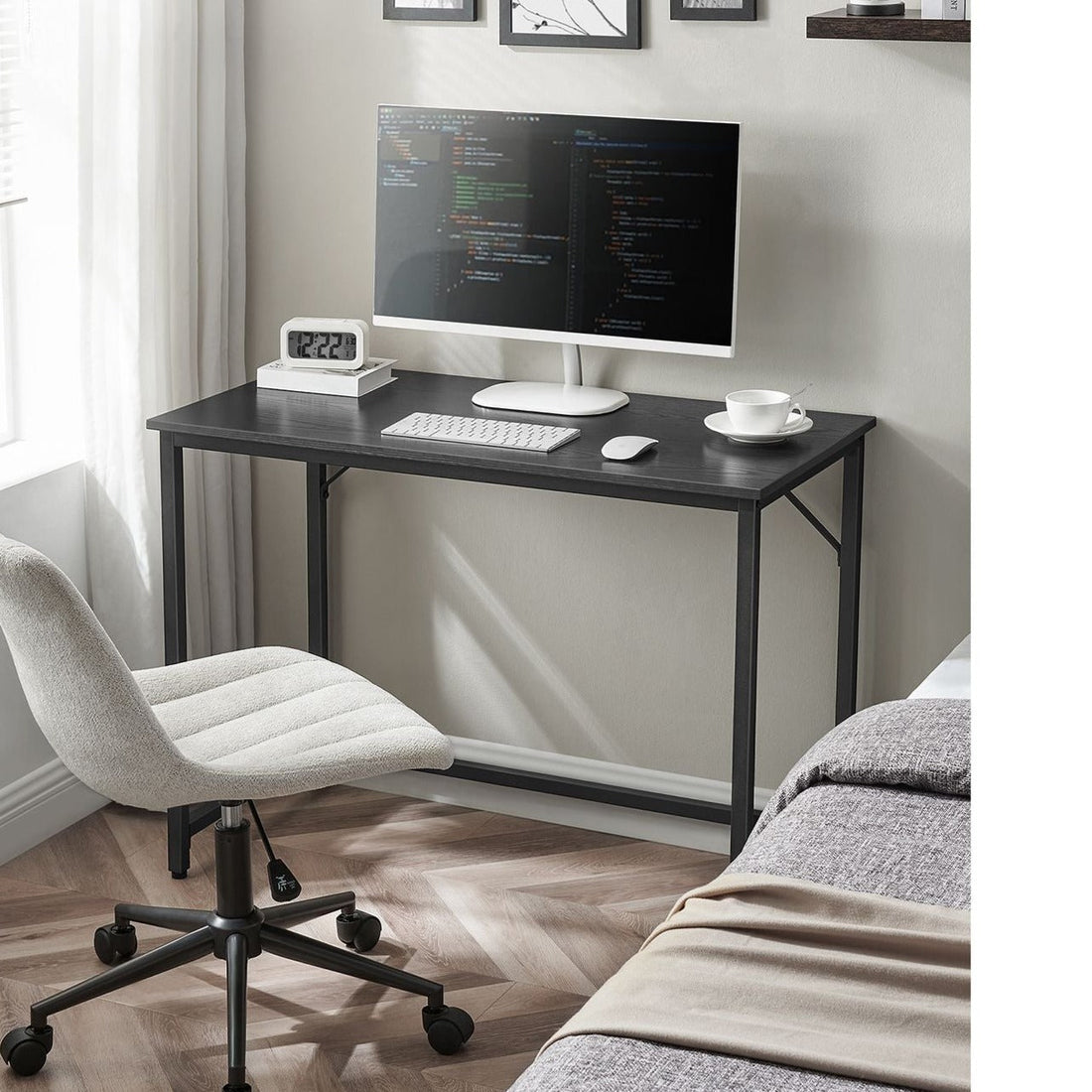 Schwarzer Schreibtisch – Bürotisch – Spanplatte und Stahl – 50 x 100 x 75 cm