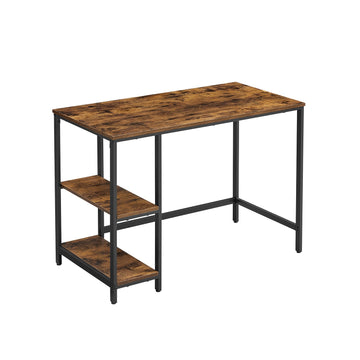 Vintage bruin-zwart bureau van spaanplaat en staal - 50 x 100 x 76 cm
