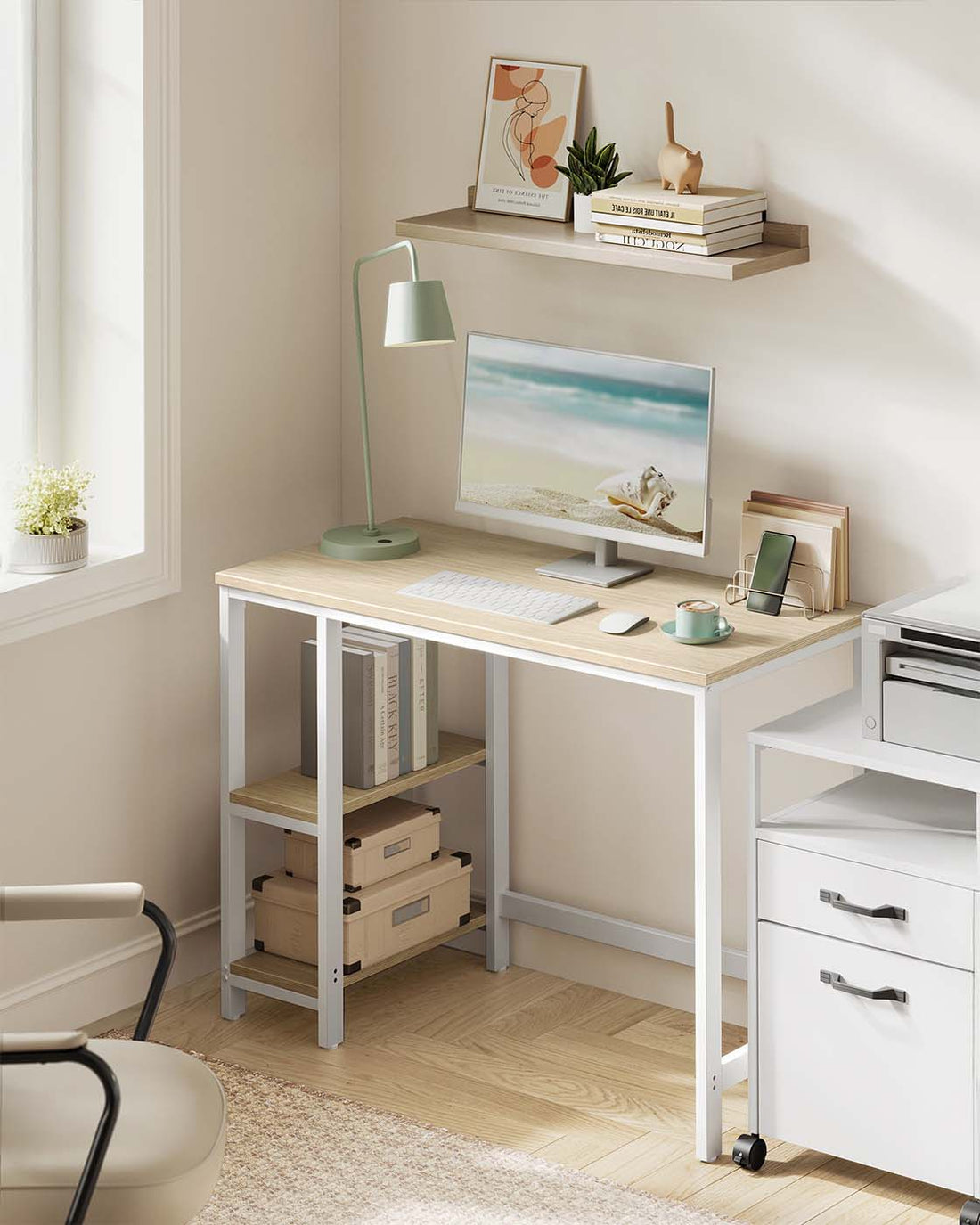 Skrivbord - Arbetsbord - Studiebord - Spånskiva och stål - 100 x 50 x 76 cm - Brunvit