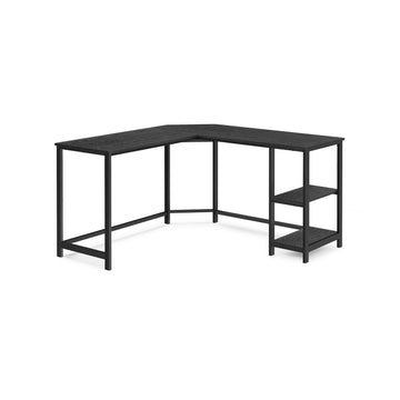 L-vormig bureau 138 x 138 cm, zwart houtlook – spaanplaat en staal