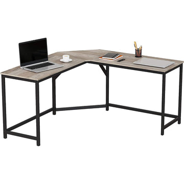 L-vormig hoekbureau - gamingbureau - spaanplaat/staal - greige/zwart - 149 x 149 x 75 cm