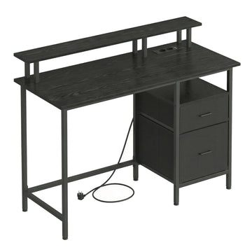 Computertafel met stoffen laden en monitorstandaard | Zwart | 120x60x90 cm