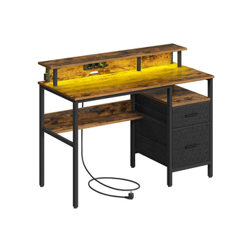 Vintage bruin bureau met lades en monitorstand - 110 x 65 x 13,5 cm - 24 kg
