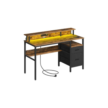 Bureau met lades en monitorstand - bruin - ruimtebesparend - 110 x 65 x 13,5 cm