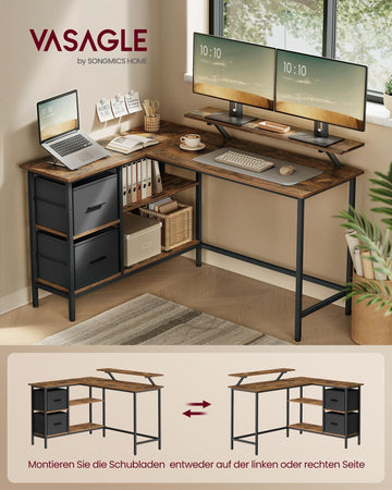Hoekbureau vintagebruin - spaanplaat - stalen frame - 105 x 135 x 89,5 cm