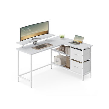 L-vormig bureau - werkplek - wit - ruimtebesparend - 105 x 135 x 89,5 cm