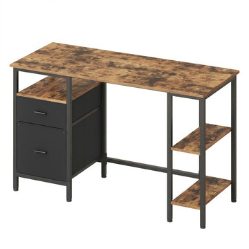 Bureau met 3 legplanken en 2 laden | Bruin-Zwart | 127x50x76 cm