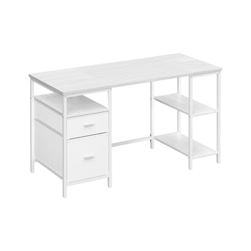 Computertafel met 3 planken en 2 laden | Esdoornwit-wolkenwit | 140x60x76 cm