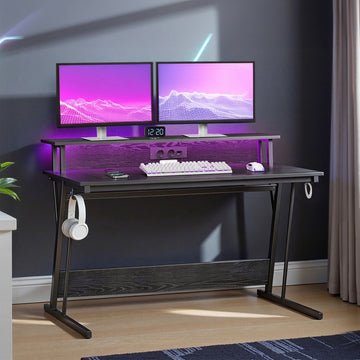 Bureau met monitorstandaard | Zwart | 55x135x76 cm