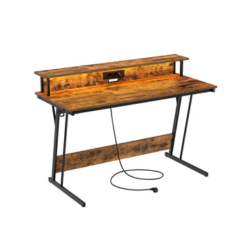 Bureau met monitorstand - vintage bruin - hout/metaal - 55 x 135 x 76 cm