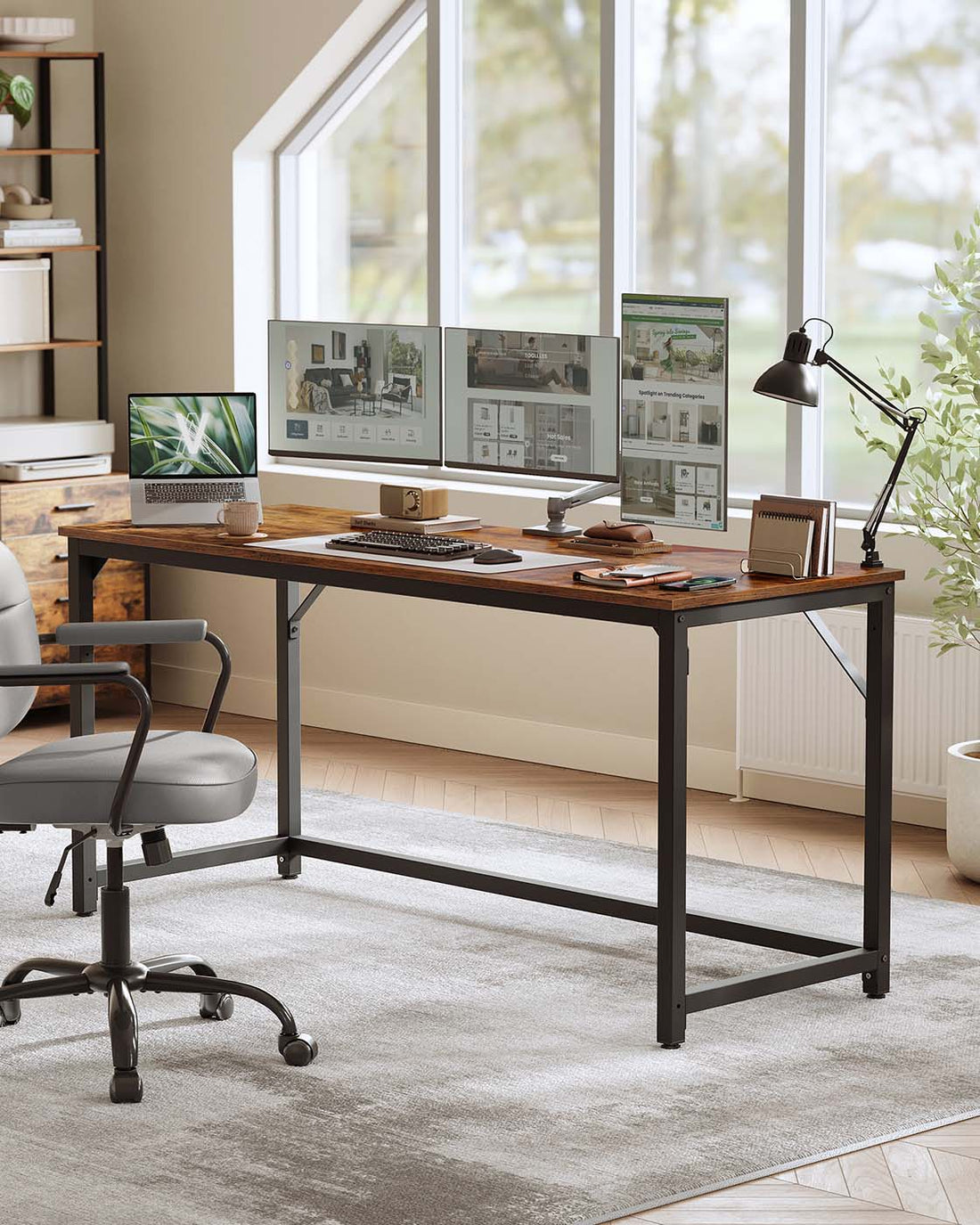 Rustiek bureau - bruin/zwart - spaanplaat - staal - 60 x 160 x 76 cm