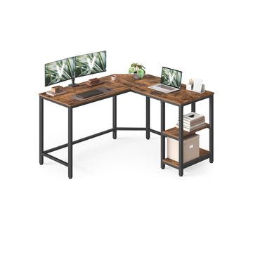 Computerbureau - Schrijfbureau - Kantoortafel - Bruin, zwart - stalen frame - 120 x 130 x 76 cm