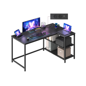 Hoekbureau in L-vorm met opbergruimte voor thuiskantoor | Ebbenhoutzwart | 120x80x76 cm