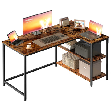 L-vormig hoekbureau met hoogteverstelbare plank | Vintagebruin | 120x80x76 cm