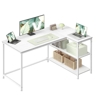 L-vormig hoekbureau met in hoogte verstelbare plank | Ahornwit | 120x80x76 cm