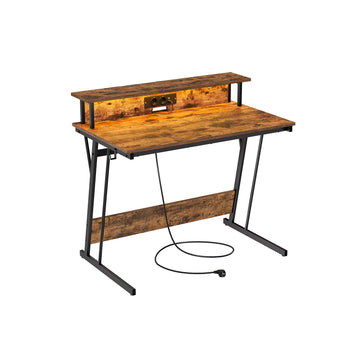 Vintage computerbureau bruin met monitorstandaard - spaanplaat/staal - 60 x 100 x 76 cm