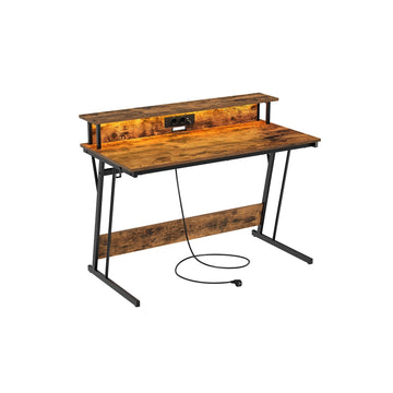 Vintage bruin computerbureau met monitorstandaard - spaanplaat en staal - 60 x 120 x 76 cm