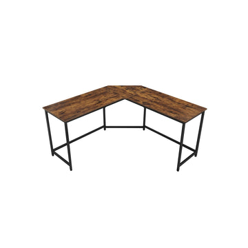 Vintage hoekbureau bruin-zwart – spaanplaat, stalen frame – 149 x 149 x 75 cm