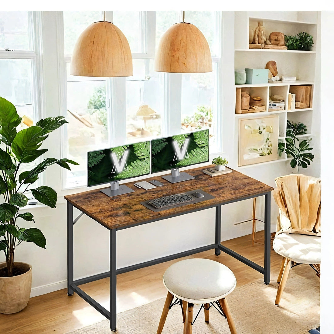 Skrivbord, brunsvart, spånskiva och stål, 120 x 60 x 75 cm