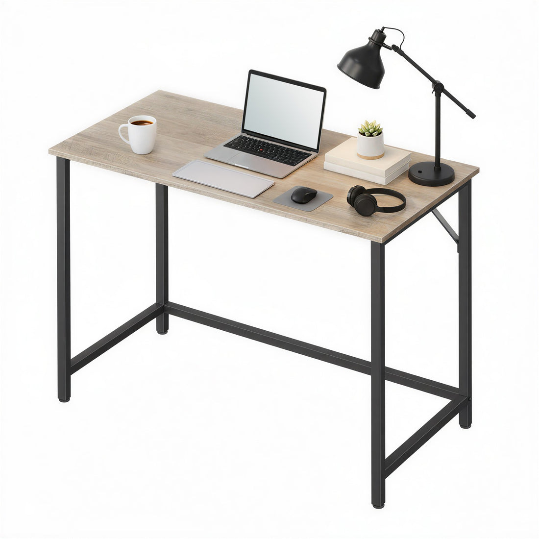 Homeoffice-Schreibtisch, stabiler Computertisch, einfach zu montieren | Greige-Schwarz | 100x50x75 cm