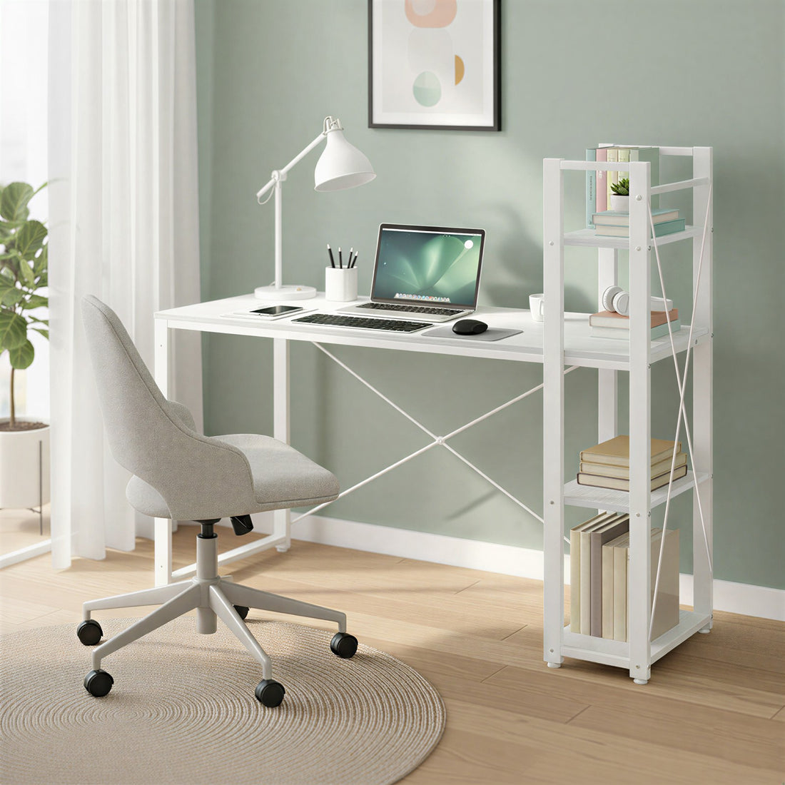 Breiter Schreibtisch, Computertisch mit Stauraum, Bürotisch | Weiß | 120x60x120,1 cm
