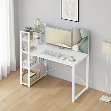 Brede schrijftafel, computertafel met opbergruimte, bureautafel | Wit | 120x60x120,1 cm
