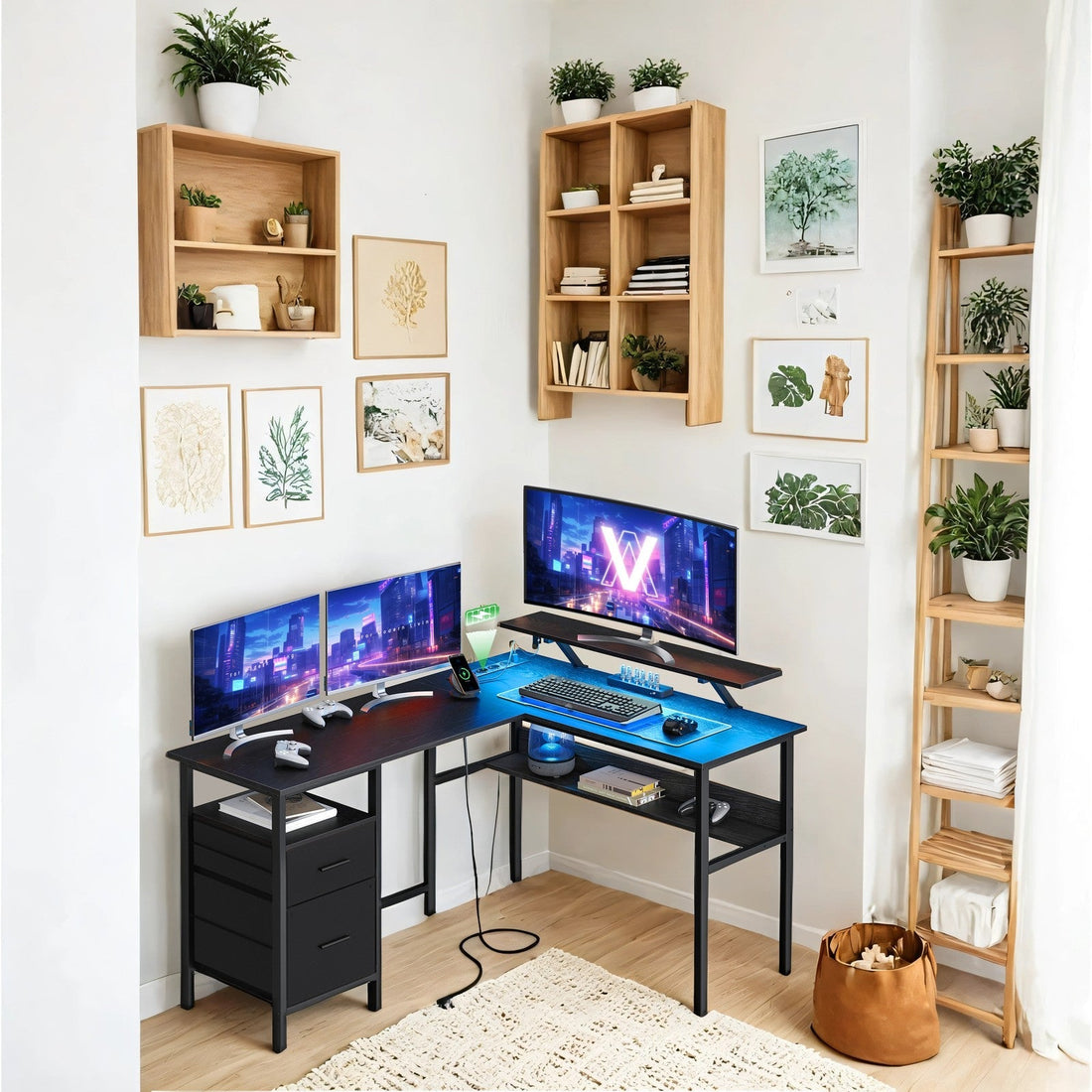 L-format skrivbord - Hörnskrivbord - Ergonomiskt - Utrymmesbesparande - 120 x 150 x 76 cm - Svart