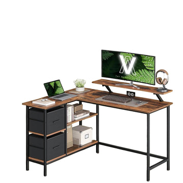 L-vormig bureau - hoekbureau - werkplek - ruimtebesparend - 105,1 x 135,1 x 89,6 cm - bruin