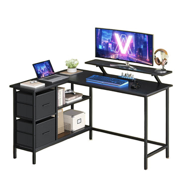 L-vormig hoekbureau - werkplek - ruimtebesparend - 105,1 x 135,1 x 89,6 cm - zwart