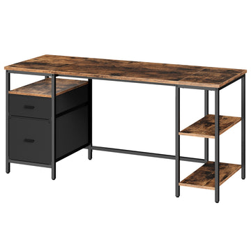 Bureau met 3 opbergplanken en 2 laden | Bruin-zwart | 160x60x76 cm