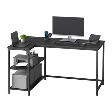 Bureau met opbergruimte, L-vormig computerbureau, verstelbare plank | Zwart | 120x80x76 cm