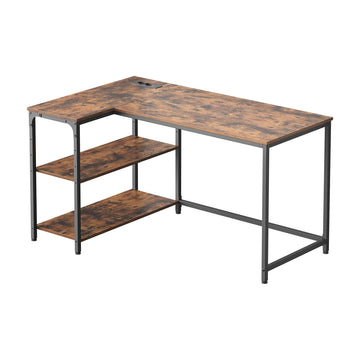 Schrijftafel met opbergruimte, L-vormig bureau, verstelbare plank | Bruin | 120x80x76 cm