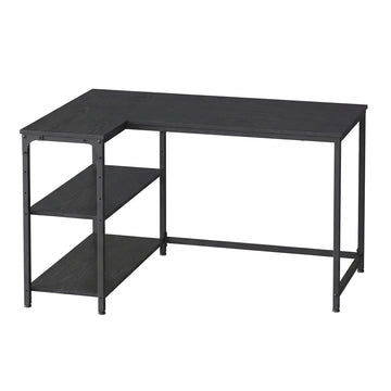 L-vormig computerbureau met opbergruimte en verstelbare plank | Zwart | 110x80x76 cm