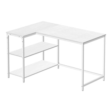 Bureau met opbergruimte, L-vormig computerbureau, verstelbare plank | Wit | 110x80x76 cm
